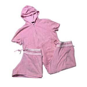New York & Company Womens M Bubblegum Pink Terry Cloth 3 Piece Outfit